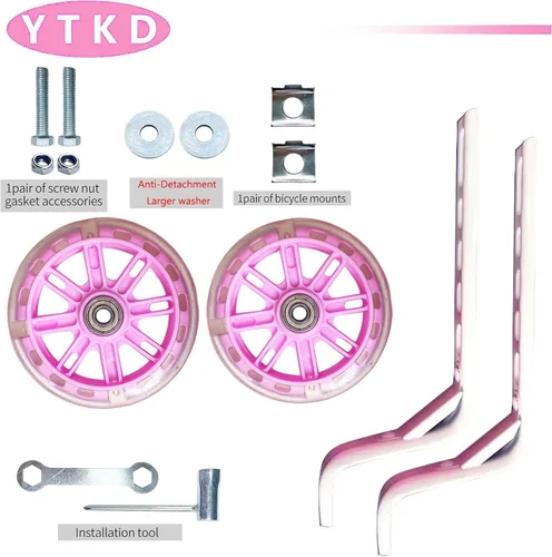 Miniatura 3 de Ruedas de entrenamiento para bicicleta de 12/14/16/18/20 pulgadas, rueda de silencio flash (rosa claro)