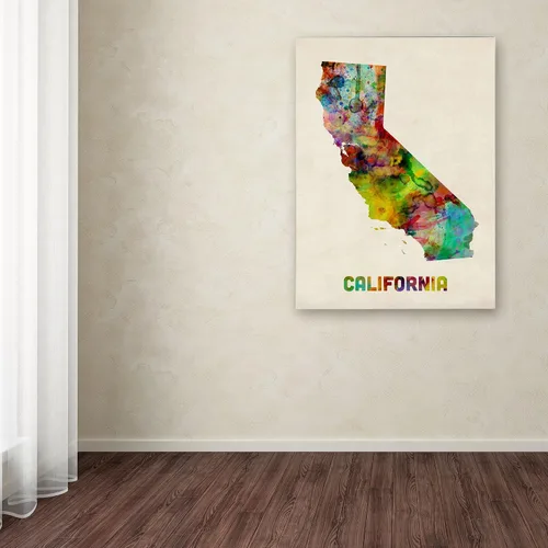 Miniatura 3 de Trademark Fine Art Lienzo decorativo para pared, diseño de mapa de California de Michael Tompsett, 18 x 24 pulgadas
