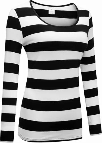 Miniatura 3 de Formeet17 Camiseta de manga larga a rayas para mujer, elástica, cómoda, cuello redondo