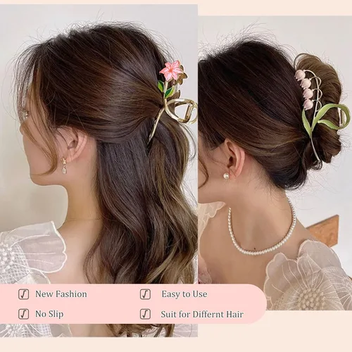 Miniatura 6 de 6 pinzas de metal grandes para el cabello de tulipán, girasol y lirio, pinzas florales antideslizantes para cabello fino y grueso