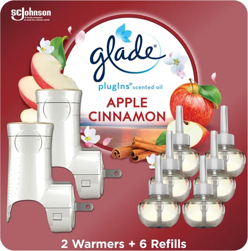 Glade PlugIns - Kit de iniciación de ambientador, aceites esenciales y perfumados para el hogar y el baño, manzana y canela, 4.02 onzas líquidas, 2