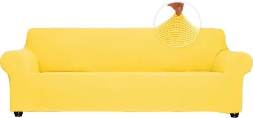 Miniatura 28 de Funda elástica suave para sofá de 3 cojines, protector de muebles, transpirable, lavable, tela jacquard, cuadros pequeños con parte inferior Beige