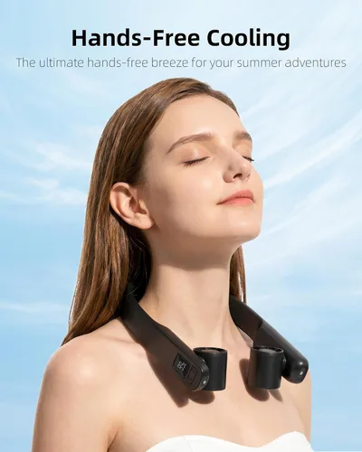 Miniatura 2 de FrSara Portable Neck Fan that Blows Cold Air Rechargeable, Personal Battery Powered Cooling Device with USB TYPE-C, LED Display, Light, 3-Speed