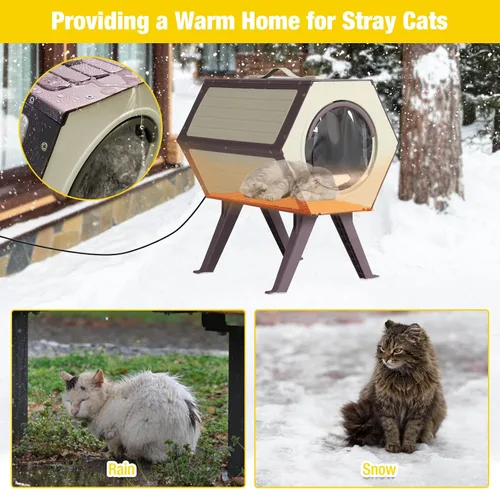 Miniatura 5 de Casa climatizada para gatos para invierno al aire libre, condominio combinado para gatos con temperatura y tiempo ajustables, refugio aislado