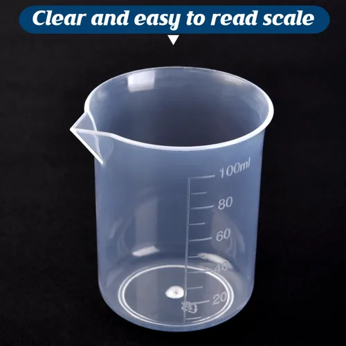 Miniatura 5 de 6 vasos de plástico de laboratorio de 3.4 fl oz, tazas medidoras transparentes con escala graduada y boquilla de vertido para experimentos