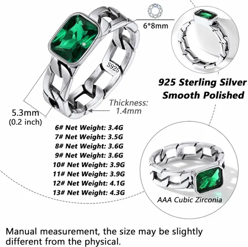Miniatura 5 de Silvora Anillo de cadena de eslabones cubanos con circonita de plata de ley, regalo de compromiso de boda con embalaje delicado