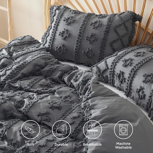 Miniatura 3 de Bedsure Funda de edredón bohemia, tamaño Queen, suave y cómoda, diseño elegante, ropa de cama bohemia para decoración, lavable a máquina, para todas