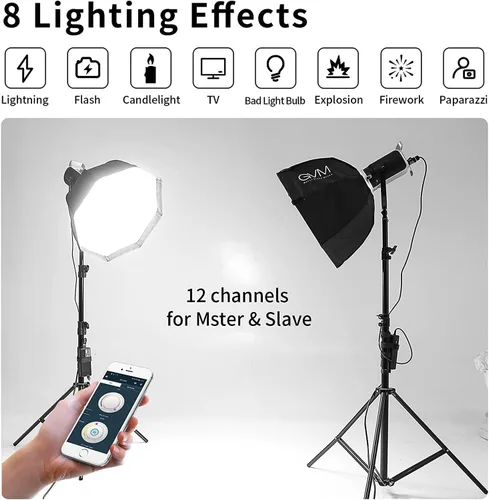Miniatura 5 de GVM - Luz de video LED de 200 W con caja de luz, SD200D Kit de iluminación de estudio de fotografía con control Bluetooth/DMX, 93000lux@1.6 ft