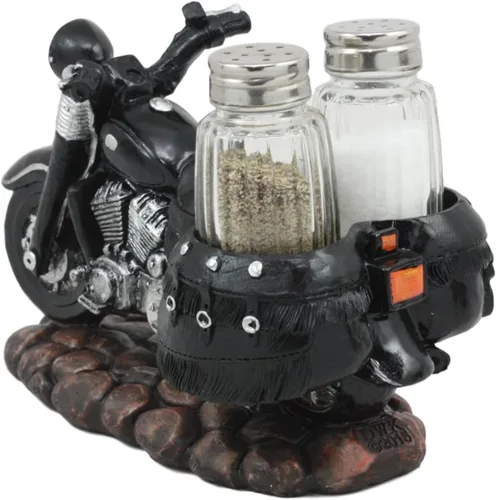 Miniatura 4 de Ebros Gift Spice Up The Open Roads Old Retro Vintage Black Chopper Motocicleta Sal y Pepper Shakers Holder Stand Figurine Choppers Bikers