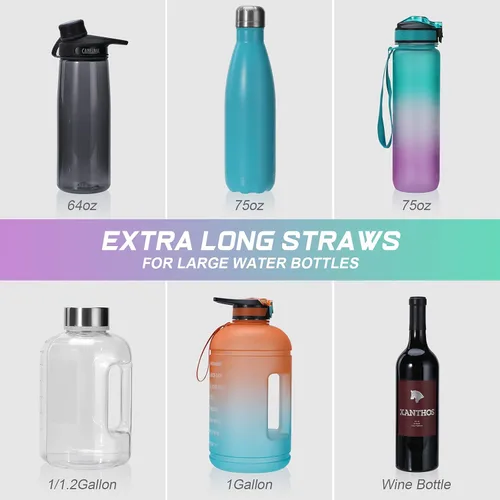 Miniatura 4 de Paquete de 12 popotes extralargos de 36.8 cm de silicona reutilizables para jarras Stanley de 40 oz, 1 galón, 128, 75, 64 OZ, botella grande de agua