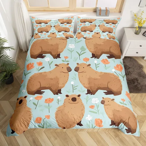 Miniatura 7 de Erosebridal Cute Capybara Duvet Cover Twin Kawaii Capybara Eating Ice Cream Comforter Cover for Kids Teens Cartoon Cute Animals Bedding Set Cake