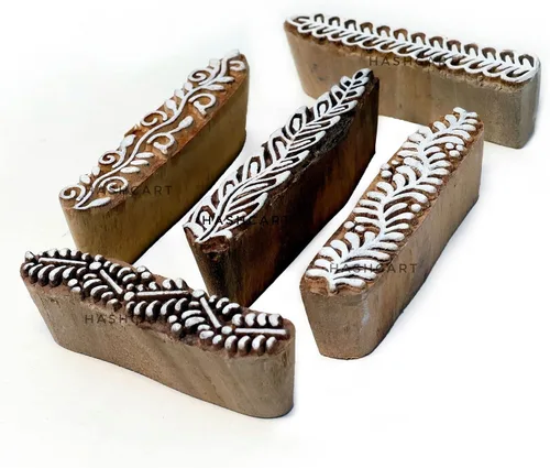 Mehndi - Bloques de impresión de madera, patrón de borde, sellos de impresión para tarjetas, álbumes de recortes, tela, arcilla, tatuaje y