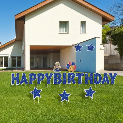 Miniatura 3 de Jetec 18 Piezas de Carteles de Cumpleaños para Patio con Estacas, Carteles de Cumpleaños al Aire Libre de 16 Pulgadas, Decoraciones de Cumpleaños
