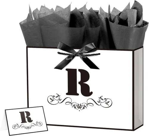Miniatura 47 de ysmile Bolsa de regalo de letras con papel de seda para hombres, bolsa grande de 12 pulgadas, color blanco y negro, para cumpleaños, aniversario