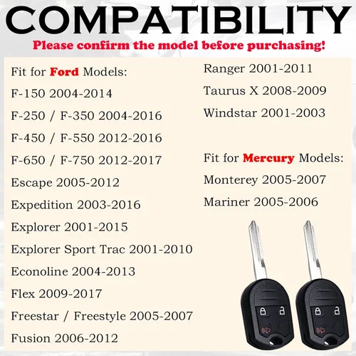 Miniatura 2 de SUPALAND Llavero de repuesto para Ford F-150/F150 2004-2014 F-250/F250 F-350/F350 Super Duty 2004-2016 Edge Flex Explorer Escape CWTWB1U793 Control