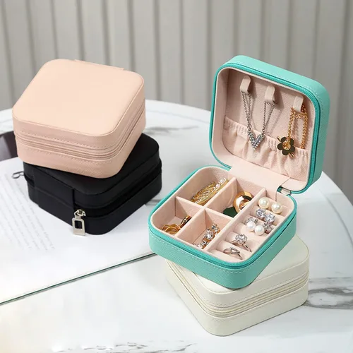 Miniatura 7 de MODENGKONGJIAN Mini estuche de viaje de joyería caja organizadora de joyas de viaje de piel sintética pequeño soporte portátil de almacenamiento