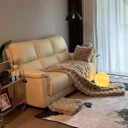 Miniatura 2 de Manta de pelo sintético de felpa de conejo, gruesa y cálida para todas las estaciones, manta peluda suave y mullida para sofá, cama, decorativa Beige