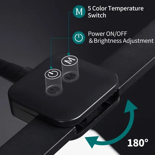 Miniatura 5 de Lámpara de escritorio LED con dos cabezales, lámpara de escritorio con abrazadera, 12W, 2000 LMS, CRI>90, 5 modos de color (2700K-6500K), varios