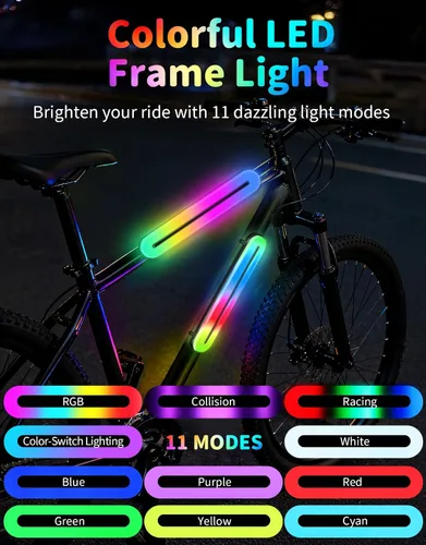 Miniatura 2 de BELEEV Marco de luz LED para montar de noche, 11 efectos intermitentes, funciona con pilas, se adapta a bicicletas, scooters eléctricos, accesorio