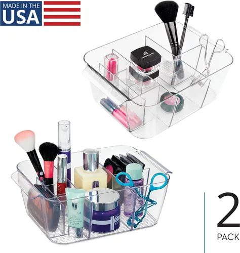 Miniatura 2 de iDesign Organizador de maquillaje para encimera, almacenamiento para cosméticos y artículos de tocador, juego de 2, transparente, fabricado