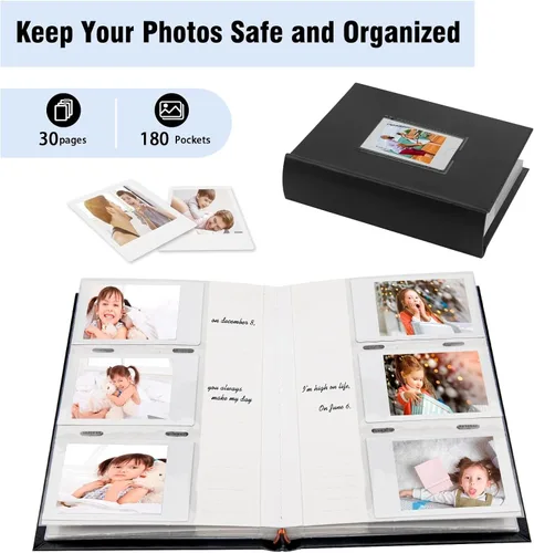 Miniatura 8 de Álbum de fotos para cámara Fujifilm Instax Mini, álbum de fotos para Polaroid, cubierta de cuero, 180 bolsillos 2 x 3 con espacio de escritura