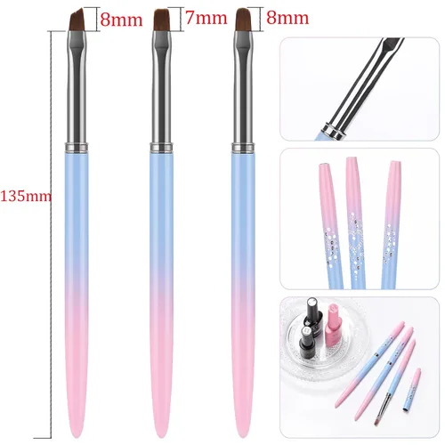 Miniatura 7 de Cepillos de limpieza para arte de uñas, 3 piezas de cepillos de uñas de gel planos/ovalados/de ángulo fino, para diseño de arte de uñas, pintura DIY