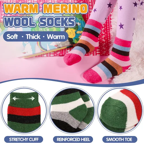 Miniatura 28 de ANTSANG Calcetines de Lana, Calcetines Térmicos Cálidos y Gruesos Tipo Crew Boot para Niños Pequeños, Niños y Niñas, 6 Pares