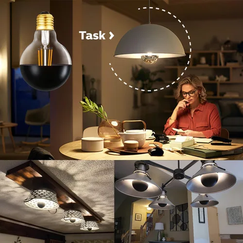 Miniatura 4 de Foco de medio cromo, bombillas LED Edison regulables de 6 W (equivalente a 60 W), forma de globo G80/G25 decorativa, luz reflejada mitad negra, luz
