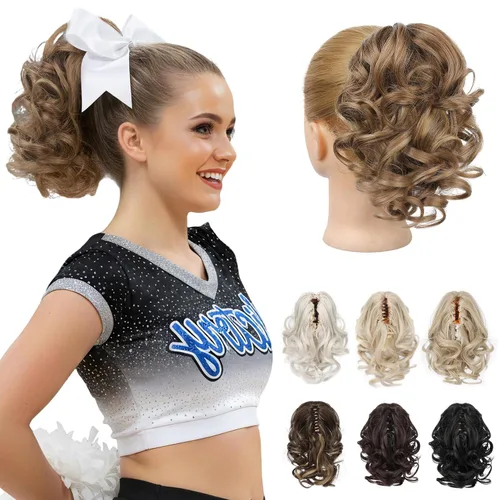 Miniatura 8 de REECHO Extensión de cola de caballo, pinza de cola de caballo rizada y ondulada de 9 pulgadas, extensiones de cabello HP001 para mujeres - Castaño