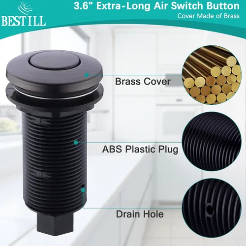 Miniatura 4 de BESTILL, kit de interruptor de aire para triturar basura, parte superior de fregadero gris plomizo con botón pulsador de encendido/apagado, Gris