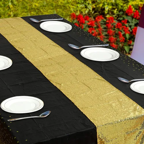 Miniatura 6 de 2 manteles de plástico rectangulares de lentejuelas para graduación y 6 pompones para cumpleaños, bodas, aniversarios, fiestas, decoración de mesa