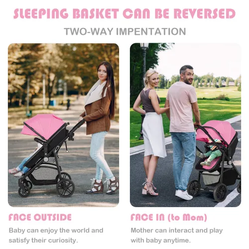 Miniatura 2 de BABY JOY Cochecito de bebé, 2 en 1 Carriola convertible de cuna a cochecito, silla de paseo con cubierta para pies, portavasos, gran espacio de Rosa