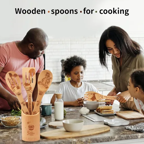 Miniatura 2 de 7 accesorios de cocina Winnie – Regalos de oso Pooh para mujeres – Juego de utensilios de bambú – Regalo de cumpleaños – Cucharas de madera