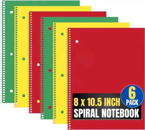 1InTheOffice Cuaderno de espiral de rayas anchas, 1 materia, 8 x 10.5 pulgadas, 3 agujeros perforados, 70 hojas, colores surtidos, cuadernos