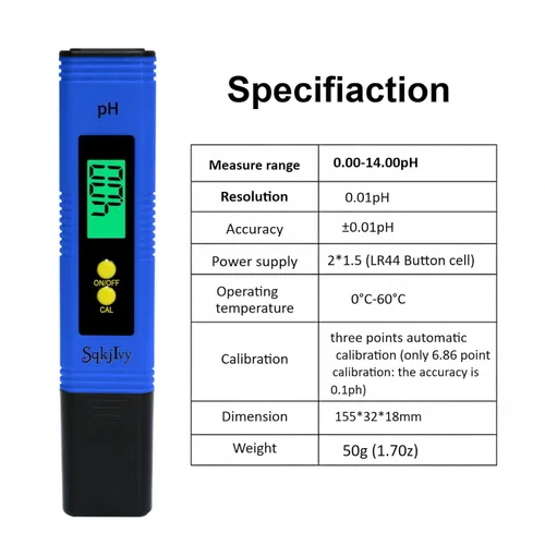 Miniatura 5 de Medidor de pH para hidroponía de agua, probador de pH digital, bolígrafo de 0.01 pulgadas de tamaño de bolsillo de alta precisión con rango
