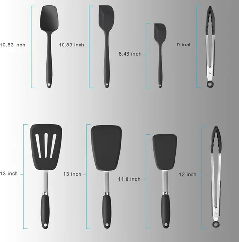 Miniatura 2 de Juego de espátulas de silicona, volteadores, pinzas, juego de utensilios de cocina, raspador de cocina resistente a altas temperaturas, espátulas