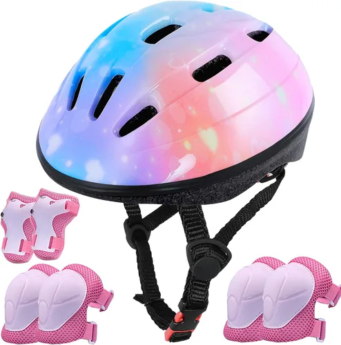 Miniatura 8 de Lamsion - Casco para niños ajustable para niños de 3 a 8 años, niños y niñas, casco para niños pequeños con juego de equipo deportivo de protección