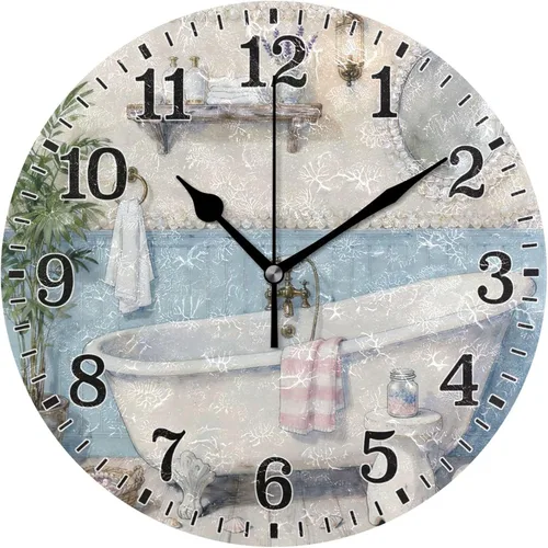 Miniatura 39 de JUNZAN Reloj de bañera con vino romántico espumoso y velas, reloj de pared silencioso de 10 pulgadas, pequeño reloj redondo, decoración de cocina