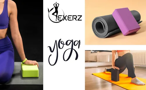 Miniatura 8 de EXERZ Bloques de yoga, paquete de 2, bloques de gimnasio, ladrillos de entrenamiento de fitness, soporte de mano elástico para pilates