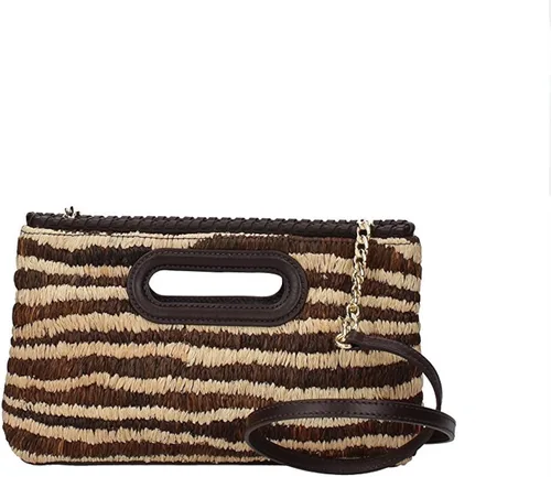 Miniatura 4 de Michael Kors mujeres Rosalie Raffia rayas embrague bolso beige grande