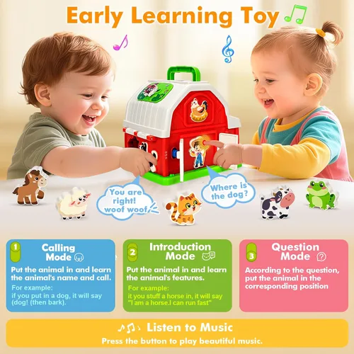 Miniatura 4 de Montessori - Juguetes para niños y niñas de 1, 2, 3 años, animales de granja musicales, juguete de granero con sonido y luz, juguetes de aprendizaje