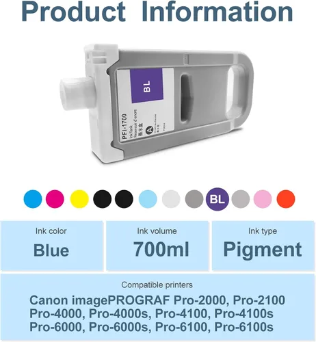 Miniatura 2 de KSUMEI Pfi-1700 Cartucho de tinta de pigmento remanufacturado para Canon imagePROGRAF Pro 2000 2100 4000 4000s 4100 4100s 6000 6000s 6100 6100s 23.7