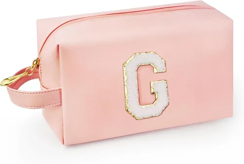 Miniatura 71 de Bolsa de maquillaje personalizada con inicial con asa, bolsa de cosméticos de preparación con bolsillo interior con cremallera, 8, 9, 10, 11, 12