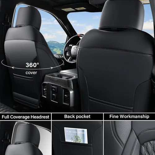 Miniatura 2 de Coverado Fundas de Asientos de Automóvil Juego Completo, Fundas de Asientos de Automóvil de Cuero Impermeables para Dodge RAM 1500 Compatible