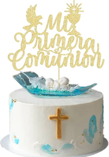 Miniatura 19 de Gyufise Decoración para pastel de primera comunión para bautismo cristiano, decoración religiosa de Dios bendiga Baby Shower para niños, decoración