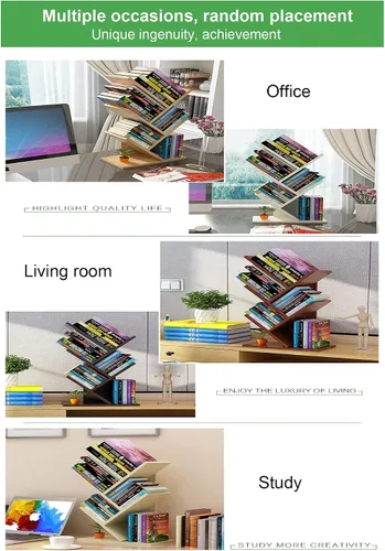 Miniatura 8 de Estantería de árbol de 4 niveles, estantería de pie para libros que ahorra espacio, estante organizador de almacenamiento de revistas, estante
