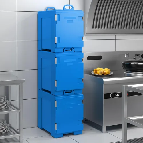 Miniatura 9 de COSTWAY Calentadores de alimentos para catering, cajas calientes para 5 sartenes de tamaño completo, capacidad de 81 cuartos de galón, diseño Azul
