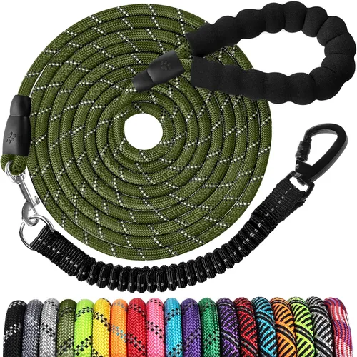 Miniatura 37 de Correa de perro de cuerda de 3 pies: correa resistente con gancho giratorio bloqueable, hilos reflectantes, bungee y asa acolchada - Correa