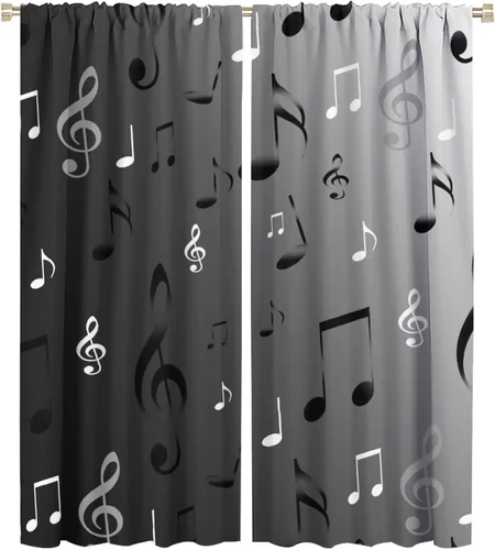 Miniatura 15 de Cortinas opacas abstractas y modernas con bolsillo para cortinero, para sala de estar, oscurecimiento de la habitación, rústico, negro y blanco