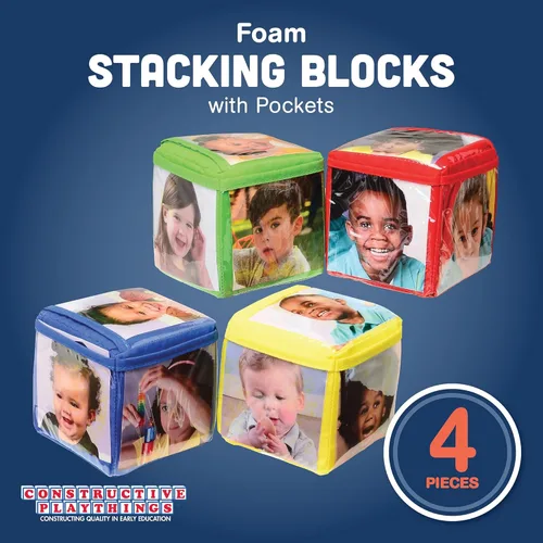 Miniatura 2 de Constructive Playthings - Juguetes apilables personalizables con bolsillos transparentes para niños de 12 meses+, bloques de construcción de espuma